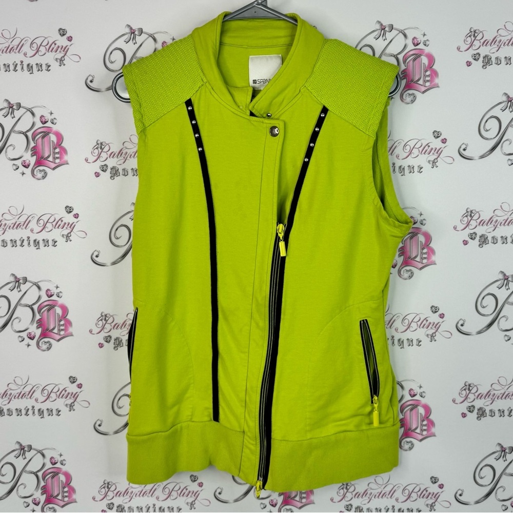 SPANNER vest bright studded zip up top Lime Green Sleeveless Vest